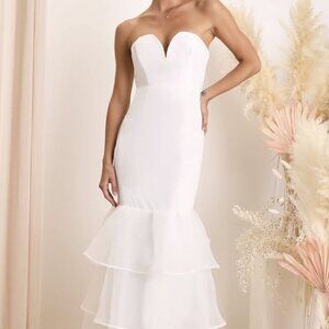 NWT Lulus Forever Passionate White Organza Strapless Tiered Maxi Dress​